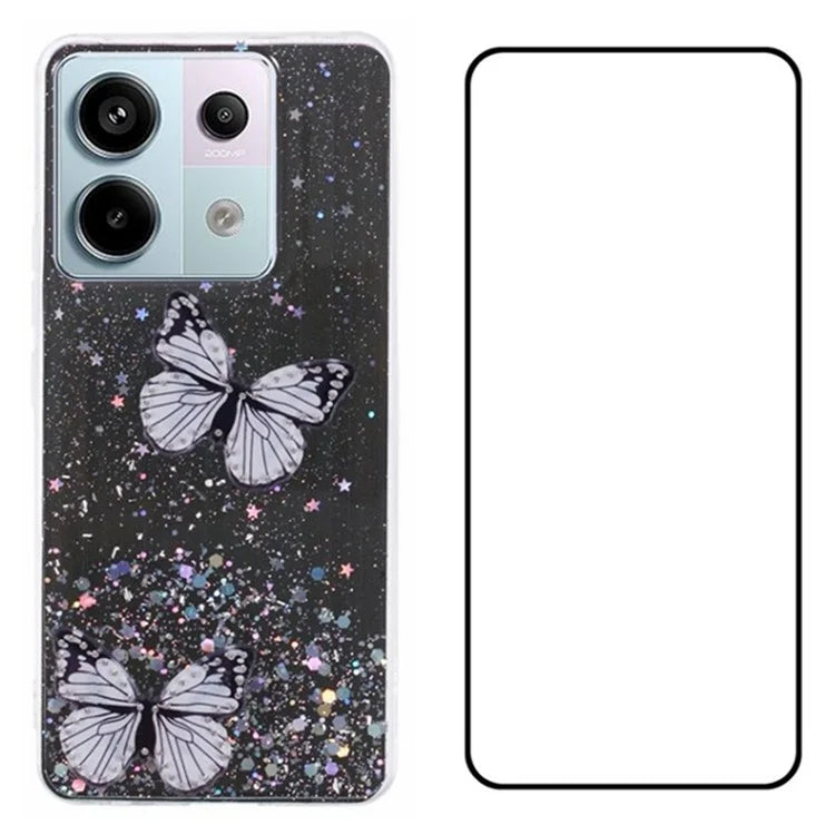 WANLONFENG AW Series for Xiaomi Poco X6 5G / Redmi Note 13 Pro 5G Case with Screen Film TPU Phone Cover PVC Butterfly Epoxy