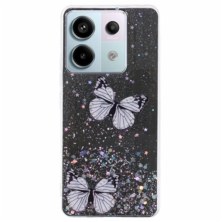 WANLONFENG AW Series for Xiaomi Poco X6 5G / Redmi Note 13 Pro 5G Case with Screen Film TPU Phone Cover PVC Butterfly Epoxy