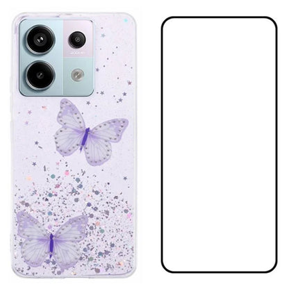 WANLONFENG AW Series for Xiaomi Poco X6 5G / Redmi Note 13 Pro 5G Case with Screen Film TPU Phone Cover PVC Butterfly Epoxy