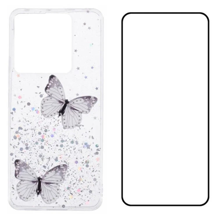 WANLONFENG AW Series for Xiaomi Poco X6 5G / Redmi Note 13 Pro 5G Case with Screen Film TPU Phone Cover PVC Butterfly Epoxy