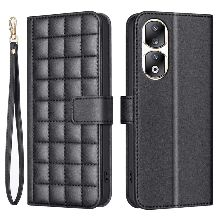 BINFEN COLOR BF34 for Honor 90 Pro Wallet Case Square Grid Leather Stand Cover