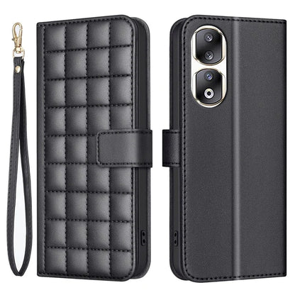 BINFEN COLOR BF34 for Honor 90 Pro Wallet Case Square Grid Leather Stand Cover