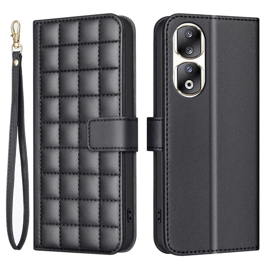 BINFEN COLOR BF34 for Honor 90 Pro Wallet Case Square Grid Leather Stand Cover