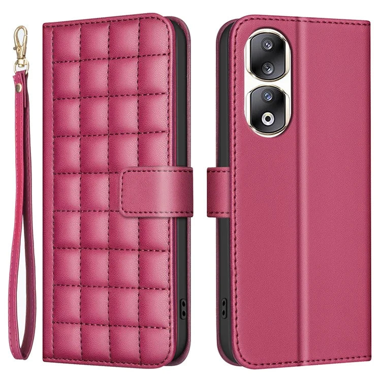 BINFEN COLOR BF34 for Honor 90 Pro Wallet Case Square Grid Leather Stand Cover