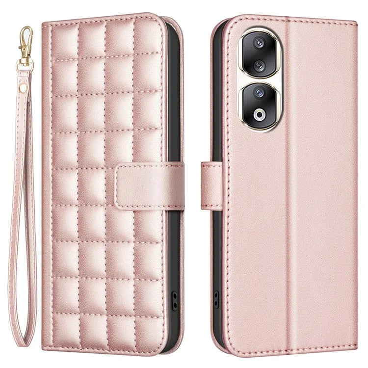 BINFEN COLOR BF34 for Honor 90 Pro Wallet Case Square Grid Leather Stand Cover
