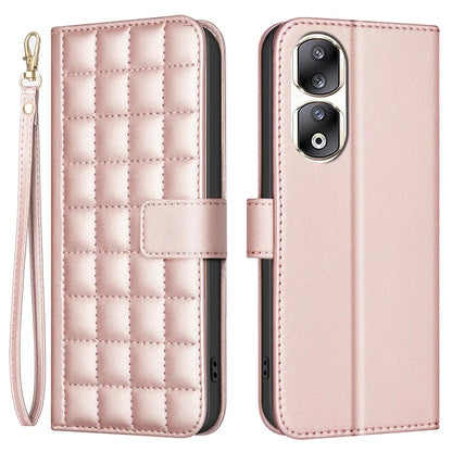 BINFEN COLOR BF34 for Honor 90 Pro Wallet Case Square Grid Leather Stand Cover
