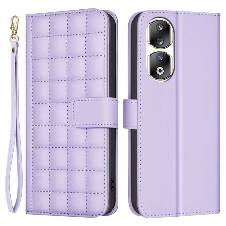 BINFEN COLOR BF34 for Honor 90 Pro Wallet Case Square Grid Leather Stand Cover