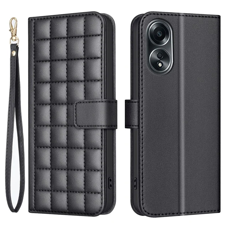 BINFEN COLOR BF34 for Oppo A58 4G Case Square Grid Pattern Leather Wallet Phone Cover