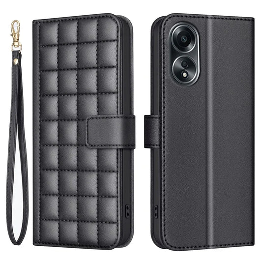 BINFEN COLOR BF34 for Oppo A58 4G Case Square Grid Pattern Leather Wallet Phone Cover