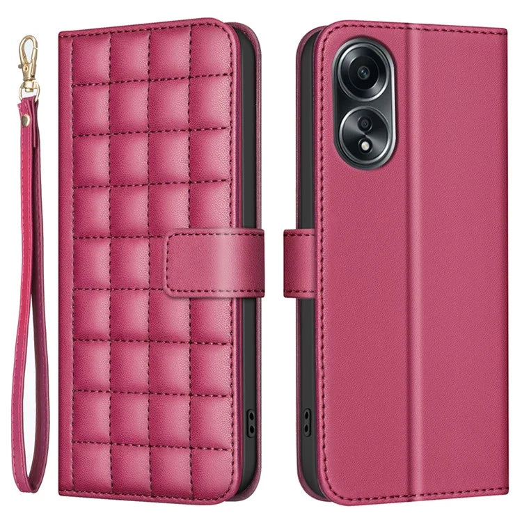 BINFEN COLOR BF34 for Oppo A58 4G Case Square Grid Pattern Leather Wallet Phone Cover