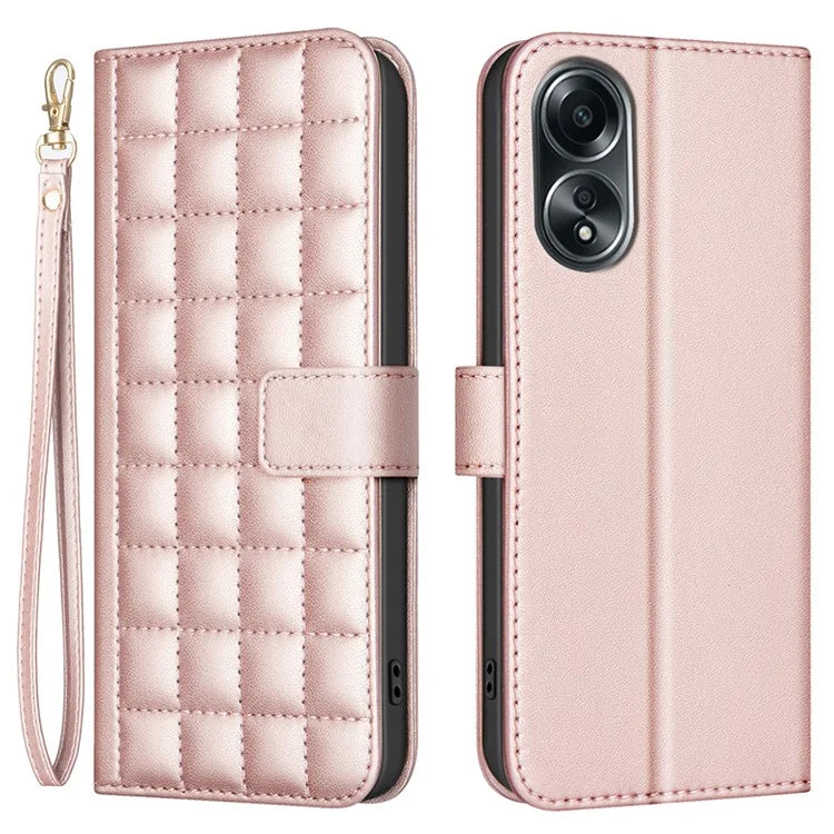 BINFEN COLOR BF34 for Oppo A58 4G Case Square Grid Pattern Leather Wallet Phone Cover
