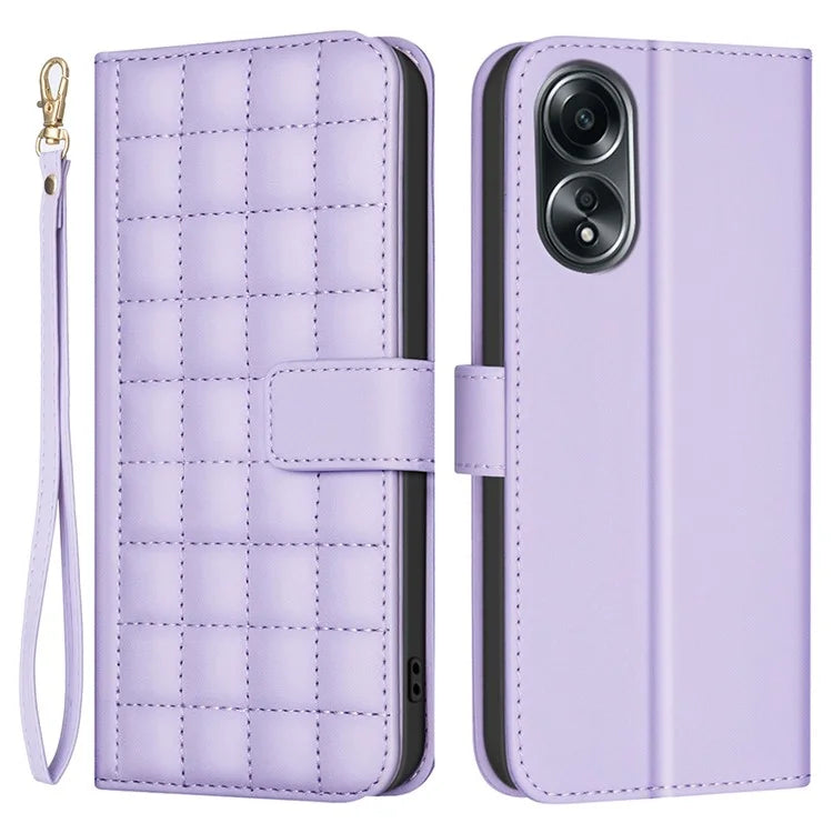 BINFEN COLOR BF34 for Oppo A58 4G Case Square Grid Pattern Leather Wallet Phone Cover