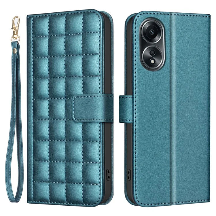 BINFEN COLOR BF34 for Oppo A58 4G Case Square Grid Pattern Leather Wallet Phone Cover