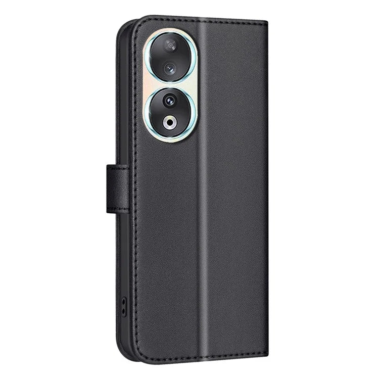 BINFEN COLOR BF34 for Honor 90 Case Square Grid Leather Wallet Cover with Hand Strap