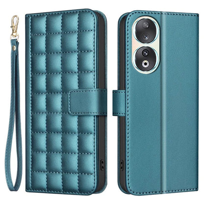 BINFEN COLOR BF34 for Honor 90 Case Square Grid Leather Wallet Cover with Hand Strap