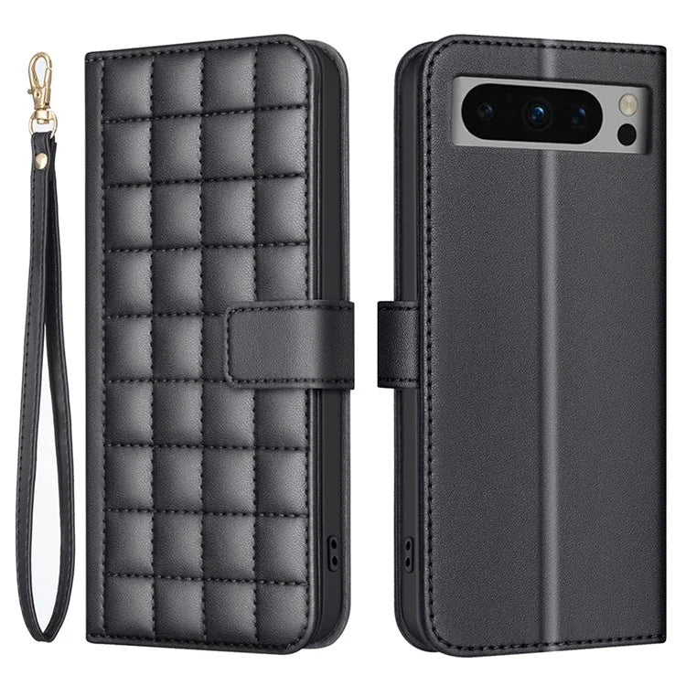 BINFEN COLOR BF34 for Google Pixel 8 Pro Case Leather Phone Cover Square Grid Pattern