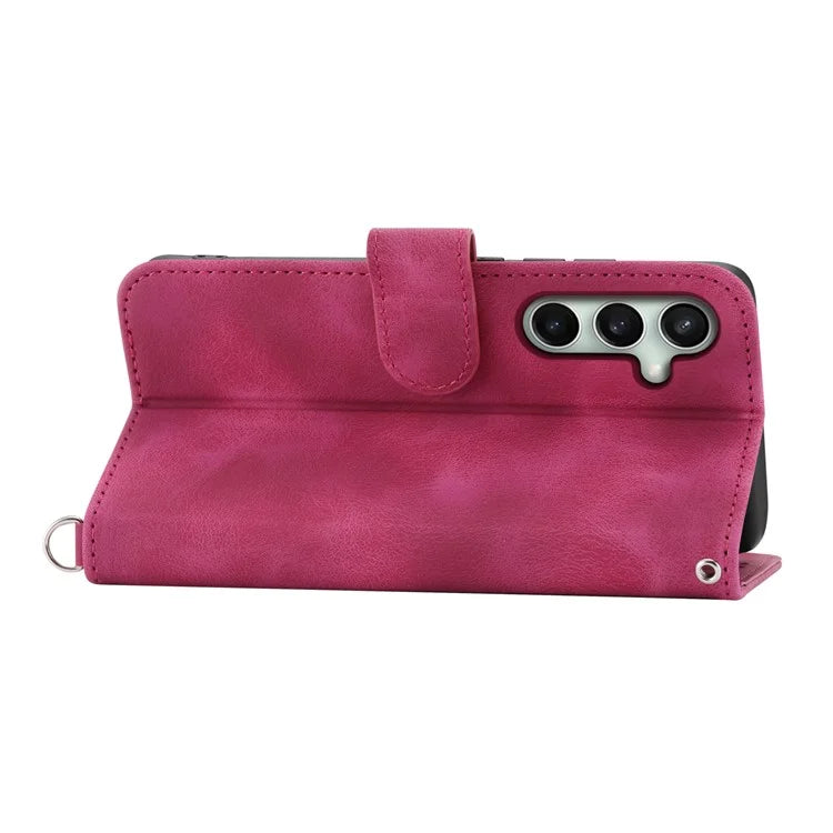 For Samsung Galaxy S24 FE Case Flower Pattern PU Leather Wallet Phone Cover with Shoulder Strap