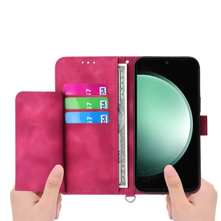 For Samsung Galaxy S24 FE Case Flower Pattern PU Leather Wallet Phone Cover with Shoulder Strap