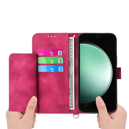 For Samsung Galaxy S24 FE Case Flower Pattern PU Leather Wallet Phone Cover with Shoulder Strap
