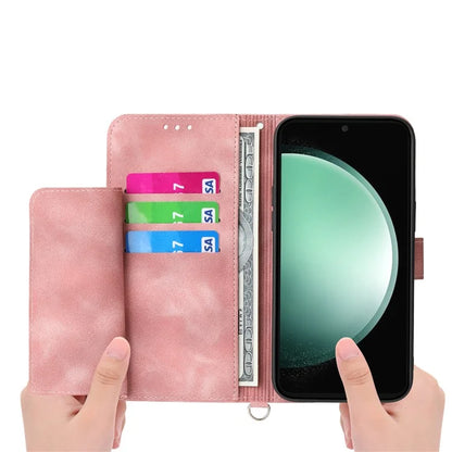 For Samsung Galaxy S24 FE Case Flower Pattern PU Leather Wallet Phone Cover with Shoulder Strap