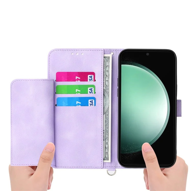 For Samsung Galaxy S24 FE Case Flower Pattern PU Leather Wallet Phone Cover with Shoulder Strap