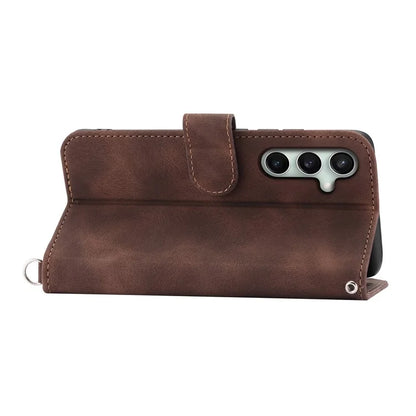 For Samsung Galaxy S24 FE Case Flower Pattern PU Leather Wallet Phone Cover with Shoulder Strap