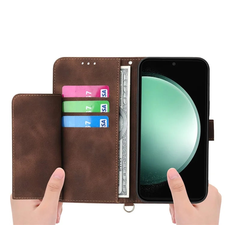 For Samsung Galaxy S24 FE Case Flower Pattern PU Leather Wallet Phone Cover with Shoulder Strap