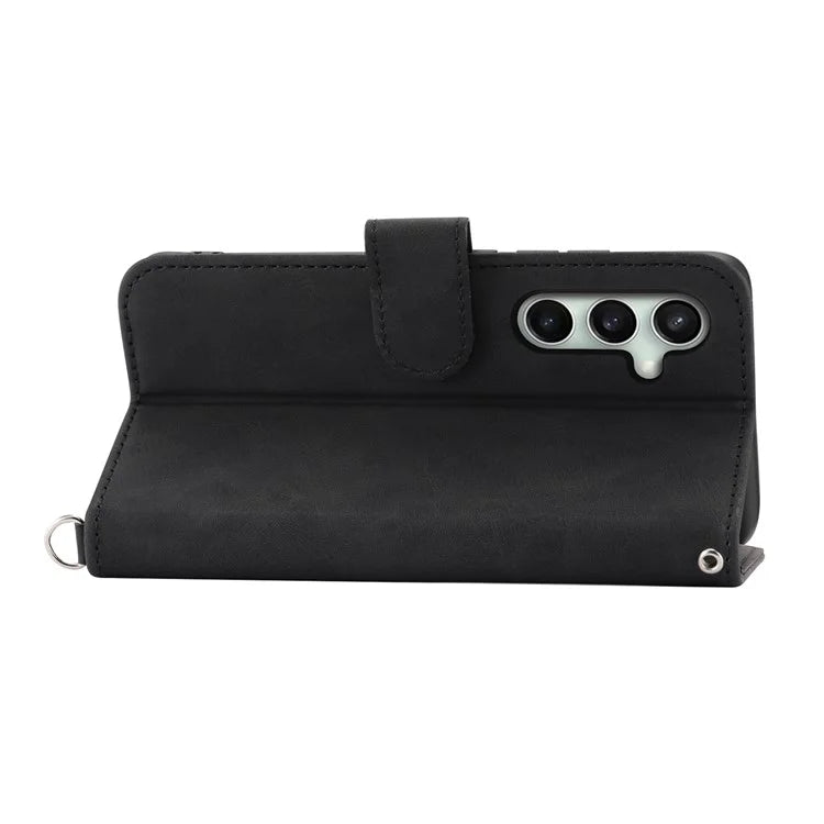 For Samsung Galaxy S24 FE Case Flower Pattern PU Leather Wallet Phone Cover with Shoulder Strap