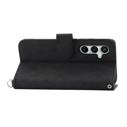 For Samsung Galaxy S24 FE Case Flower Pattern PU Leather Wallet Phone Cover with Shoulder Strap