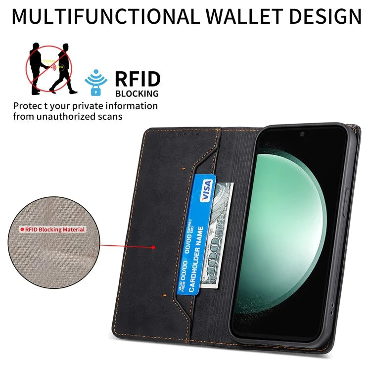 DF-05 For Samsung Galaxy S24 FE Case RFID Blocking PU Leather Phone Cover