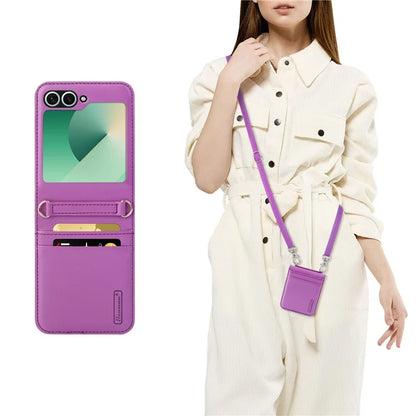 HANMAN Mill Series Flip Cover for Samsung Galaxy Z Flip6 5G Case PU Leather Phone Cover with Card Slot