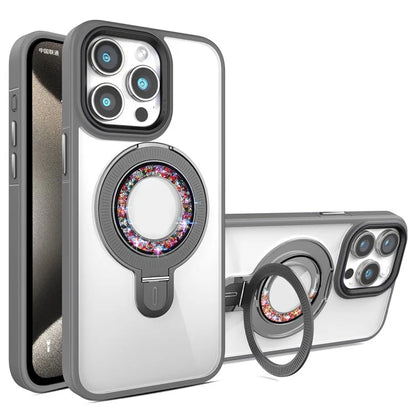 For iPhone 15 Pro Max Case Magnetic Ring Kickstand PC+TPU Clear Phone Cover