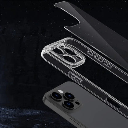 For iPhone 14 Pro Max Clear Case TPU+Tempered Glass Protective Phone Cover