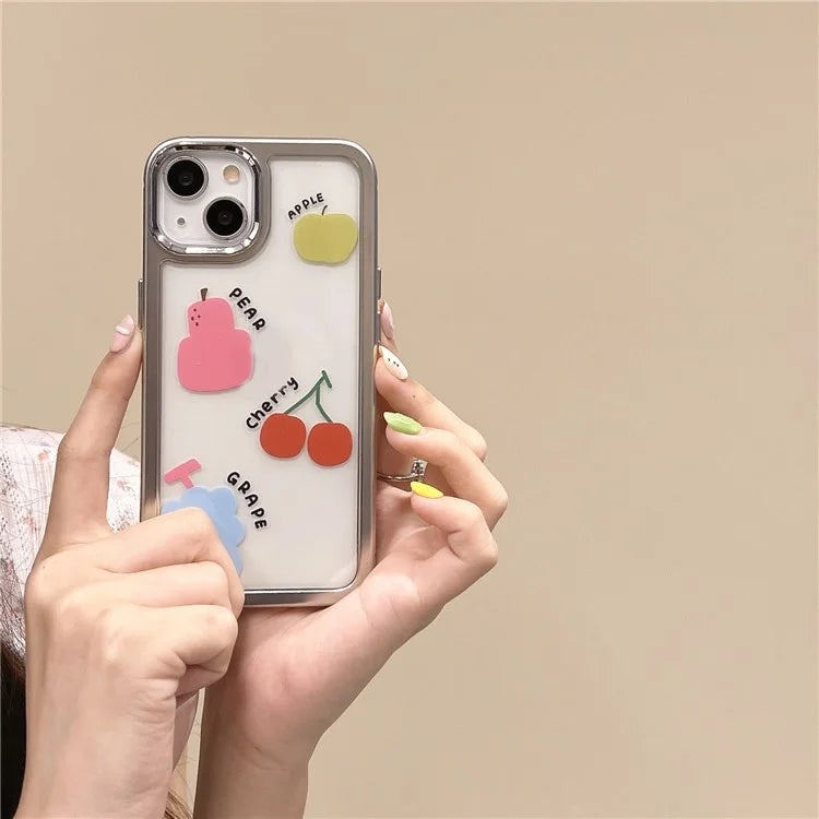 For iPhone 15 Case Silver Edge Pattern Design PC+TPU Phone Cover