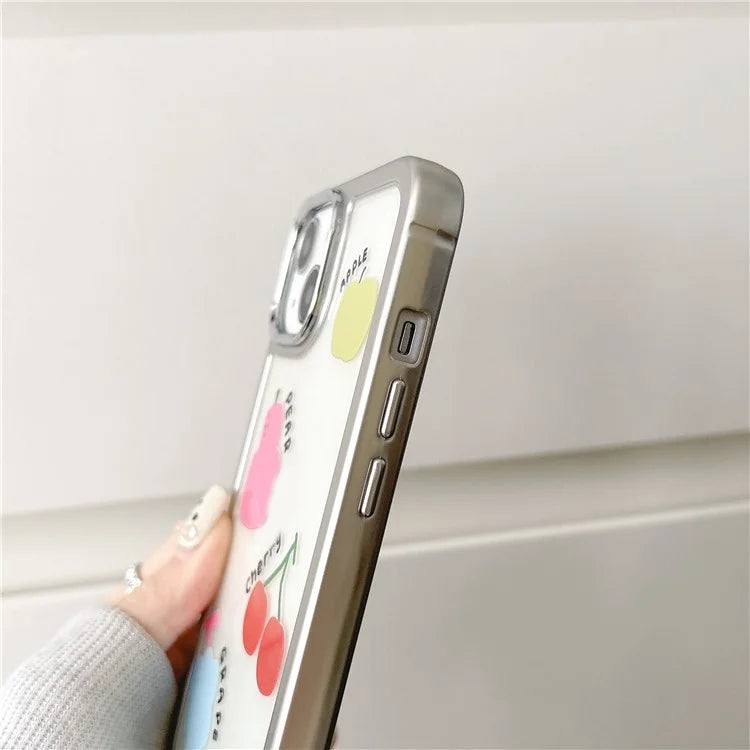 For iPhone 15 Case Silver Edge Pattern Design PC+TPU Phone Cover