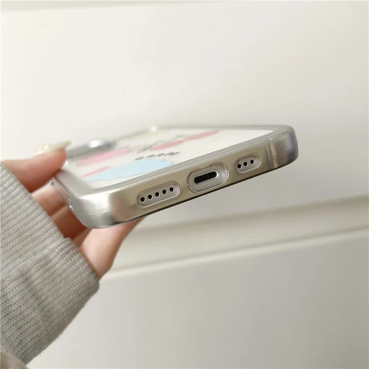 For iPhone 15 Case Silver Edge Pattern Design PC+TPU Phone Cover