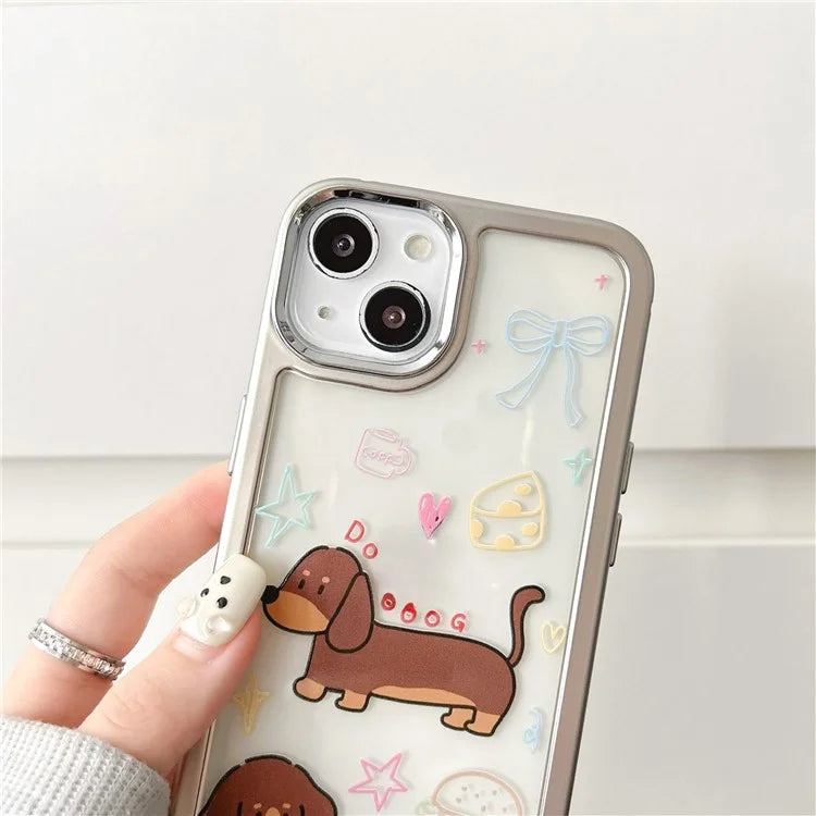 For iPhone 15 Case Silver Edge Pattern Design PC+TPU Phone Cover