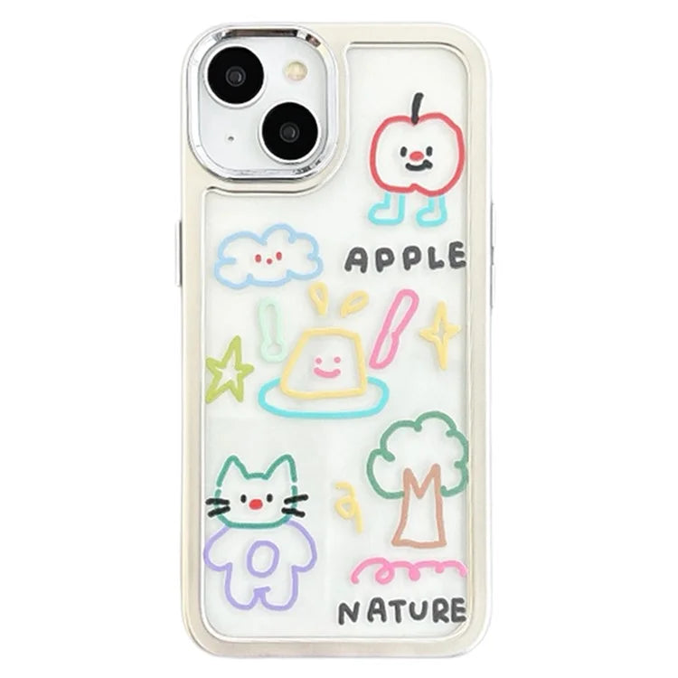 For iPhone 15 Case Silver Edge Pattern Design PC+TPU Phone Cover