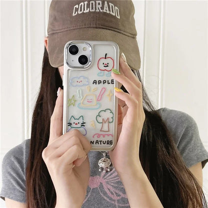 For iPhone 15 Case Silver Edge Pattern Design PC+TPU Phone Cover