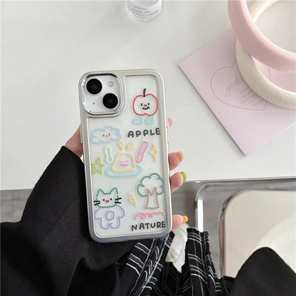 For iPhone 15 Case Silver Edge Pattern Design PC+TPU Phone Cover