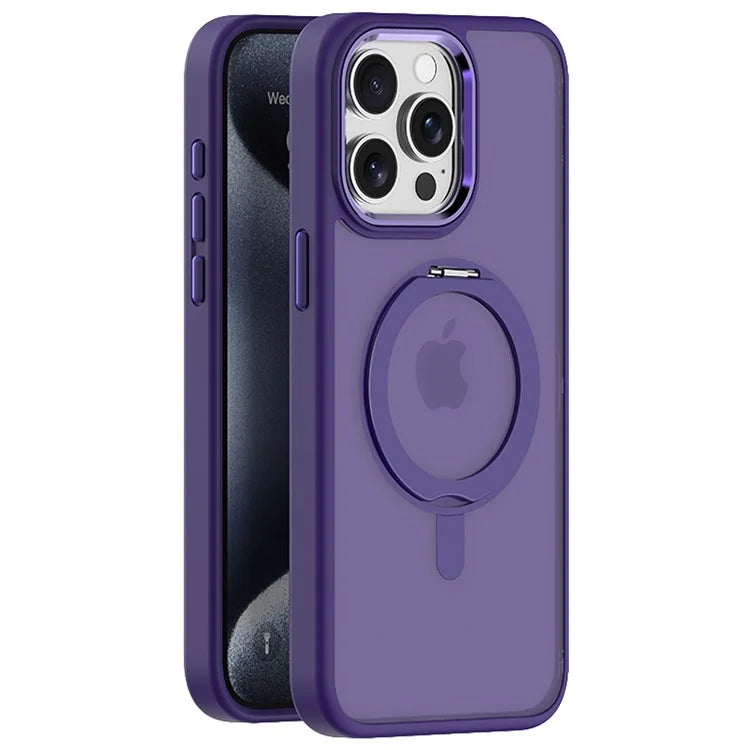 For iPhone 14 Pro Magnetic Case Rotatable Kickstand TPU+Acrylic Phone Cover Matte Back