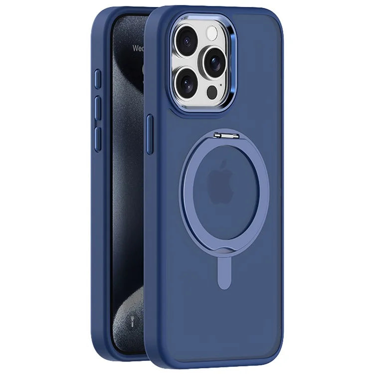 For iPhone 14 Pro Magnetic Case Rotatable Kickstand TPU+Acrylic Phone Cover Matte Back