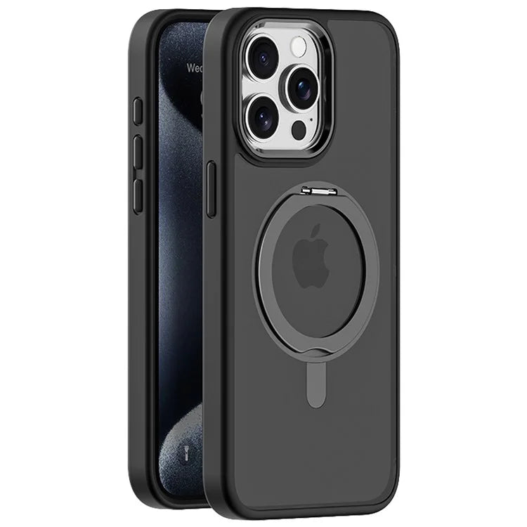 For iPhone 14 Pro Magnetic Case Rotatable Kickstand TPU+Acrylic Phone Cover Matte Back