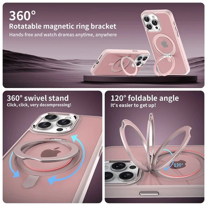 For iPhone 14 Pro Magnetic Case Rotatable Kickstand TPU+Acrylic Phone Cover Matte Back