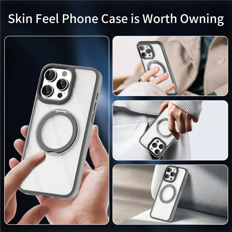 For iPhone 14 Pro Max Case Compatible with MagSafe Clear Acrylic+TPU Phone Cover Invisible Ring Holder - Grey
