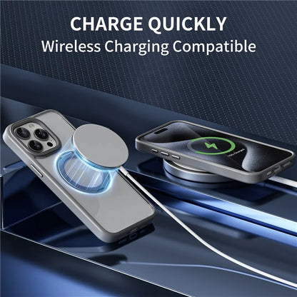 For iPhone 15 Pro Case Magnetic Ring Holder Acrylic+TPU Transparent Phone Cover - Grey