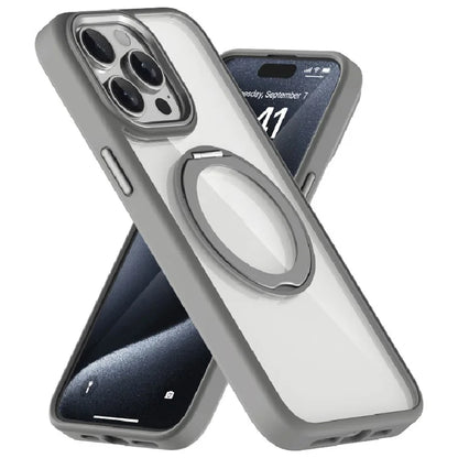 For iPhone 14 Pro Case Clear Back Ring Kickstand Acrylic+TPU Phone Cover - Grey