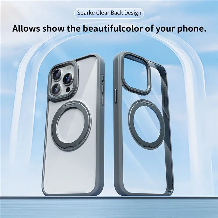 For iPhone 13 Pro Case Hybrid Tough Acrylic+TPU Clear Phone Cover Magnetic Kickstand - Grey