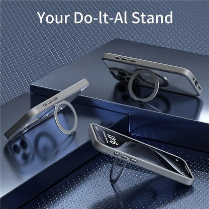 For iPhone 13 Pro Case Hybrid Tough Acrylic+TPU Clear Phone Cover Magnetic Kickstand - Grey