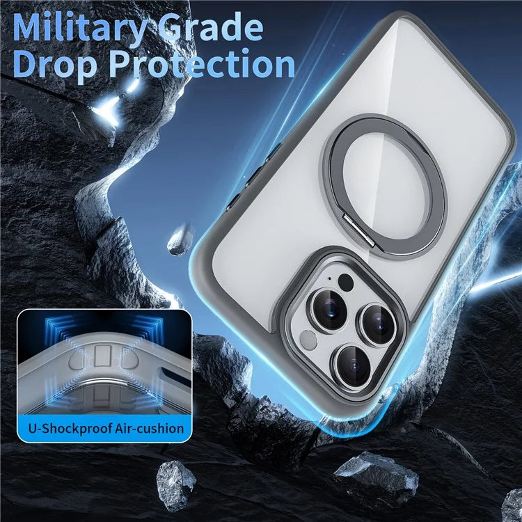 For iPhone 13 Pro Case Hybrid Tough Acrylic+TPU Clear Phone Cover Magnetic Kickstand - Grey